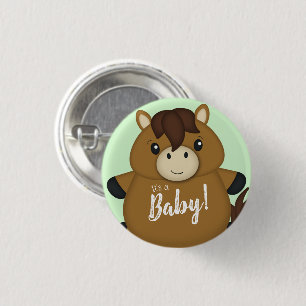 Chapa Redonda De 2,5 Cm Horse Baby Shower Green