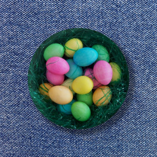 Chapa Redonda De 2,5 Cm Huevo de Pascua Faux Grass Nest Vintage Foto