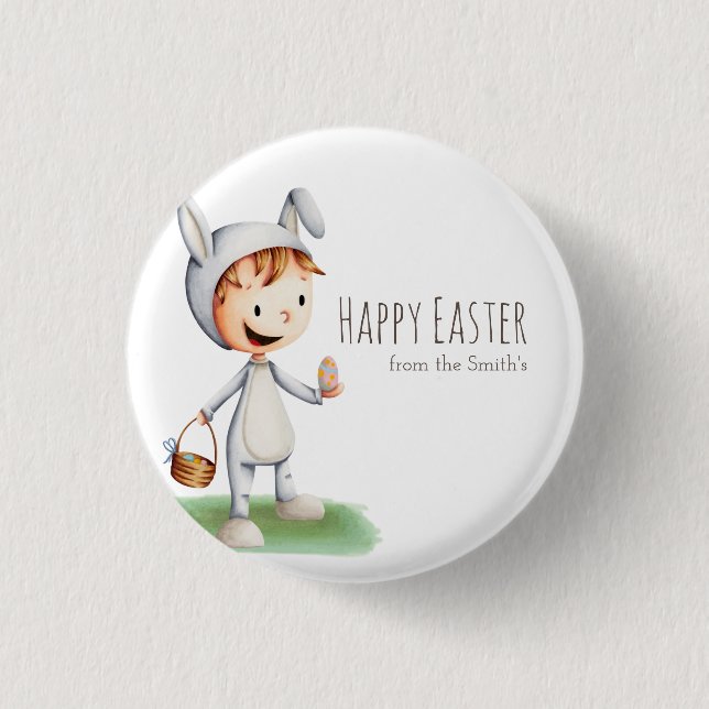Chapa Redonda De 2,5 Cm Huevo Hunt Boy Feliz Familia de Pascua Personaliza (Anverso)