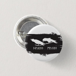 Chapa Redonda De 2,5 Cm Huginn y Muninn Cuervos Vikingos Tinta Nórdica