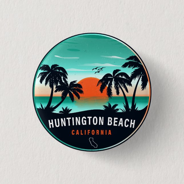 Chapa Redonda De 2,5 Cm Huntington Beach California Retro Sunset Souvenirs (Anverso)