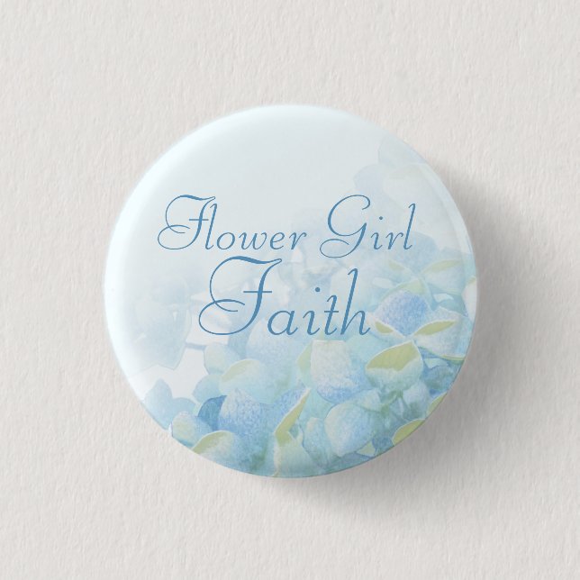 Chapa Redonda De 2,5 Cm Hydrangea blue green flower girl wedding pin (Anverso)