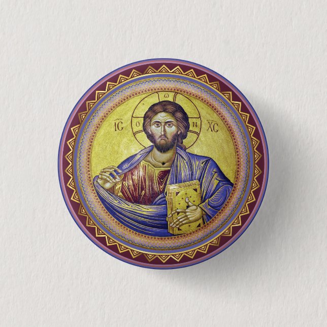 Chapa Redonda De 2,5 Cm Icono ortodoxo del Pantocrador de Cristo (Anverso)
