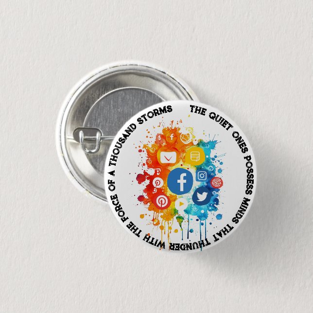 Chapa Redonda De 2,5 Cm Iconos de redes sociales que cito el silencio y la (Anverso y reverso)