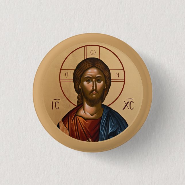 Chapa Redonda De 2,5 Cm Iconos ortodoxos cristianos bizantinos: Jesucristo (Anverso)