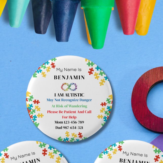 Chapa Redonda De 2,5 Cm Identificación de autismo Alerta médica para niños (Subido por el creador)