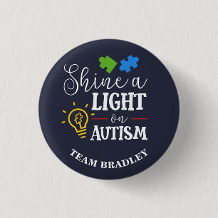Chapa Redonda De 2,5 Cm Ilumina el Autismo Personalizado Equipo de Corresp