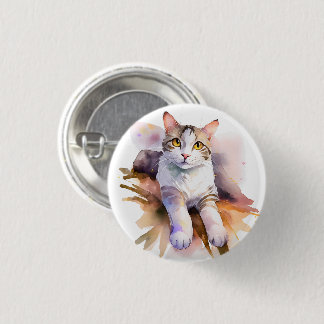 Chapa Redonda De 2,5 Cm Ilustracion acuarela de gato blanco dulce