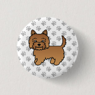Chapa Redonda De 2,5 Cm Ilustración Bonita de Perro Terrier Cairn Rojo con