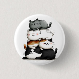 Chapa Redonda De 2,5 Cm Ilustracion caprichoso de un montón de gatos adora