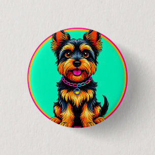 Chapa Redonda De 2,5 Cm Ilustración Colorida de Perro Feliz Sentado