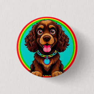 Chapa Redonda De 2,5 Cm Ilustración Colorida de Perro Feliz Sentado