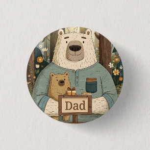 Chapa Redonda De 2,5 Cm Ilustración conmovedora del Día del Padre con osos