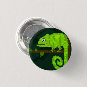 Chapa Redonda De 2,5 Cm Ilustración de camaleón verde lindo Reptil tropica
