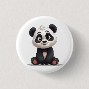 Chapa Redonda De 2,5 Cm Ilustración de dibujos animados de oso panda senta
