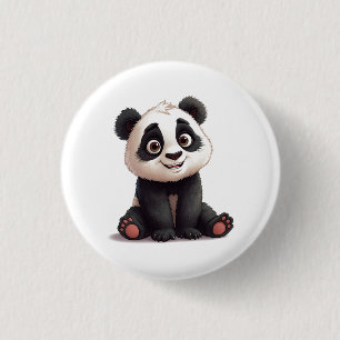 Chapa Redonda De 2,5 Cm Ilustración de dibujos animados de oso panda senta