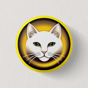 Chapa Redonda De 2,5 Cm Ilustración de gato blanco elegante