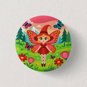 Chapa Redonda De 2,5 Cm Ilustración de hada mariposa en bosque caprichoso