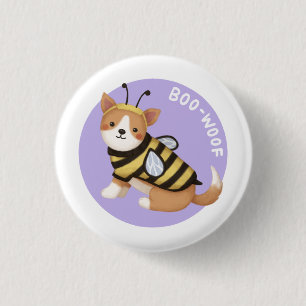 Chapa Redonda De 2,5 Cm Ilustracion de Halloween: Boo-Woof (Corgi galés)
