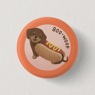 Chapa Redonda De 2,5 Cm Ilustracion de Halloween: Boo-Woof (Dachshund)