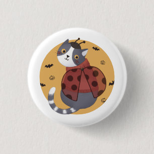 Chapa Redonda De 2,5 Cm Ilustracion de Halloween: Gato de Bicho Ladybug