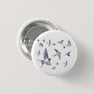 Chapa Redonda De 2,5 Cm Ilustracion De Las Aves Tragadas Voladoras