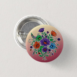 Chapa Redonda De 2,5 Cm Ilustración de ramo floral vibrante
