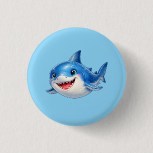 Chapa Redonda De 2,5 Cm Ilustración de tiburón lindo con ojos grandes Feli