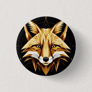 Chapa Redonda De 2,5 Cm Ilustración de zorro geométrico con tonos dorados