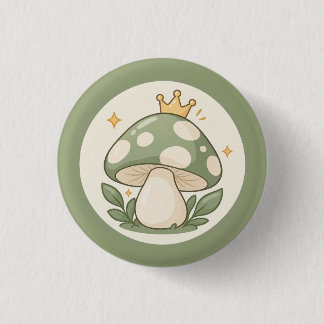 Chapa Redonda De 2,5 Cm Ilustración del rey hongo verde Cottagecore lindo