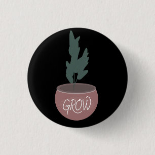 Chapa Redonda De 2,5 Cm Ilustración Dibujada a Mano de Planta en Maceta