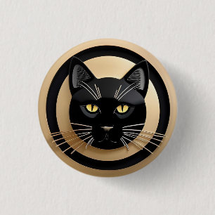 Chapa Redonda De 2,5 Cm Ilustración Estilizada de Gato Negro