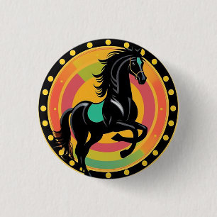 Chapa Redonda De 2,5 Cm Ilustracion estilizado de un caballo negro