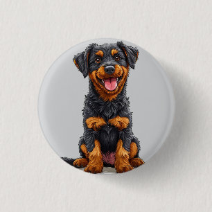 Chapa Redonda De 2,5 Cm Ilustración feliz de un perro negro y marrón