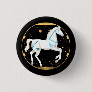 Chapa Redonda De 2,5 Cm Ilustración geométrica abstracta de caballo blanco