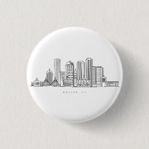 Chapa Redonda De 2,5 Cm Ilustracion minimalista de la ciudad de Boston