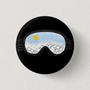 Chapa Redonda De 2,5 Cm Ilustracion Ski Goggles Mountain View