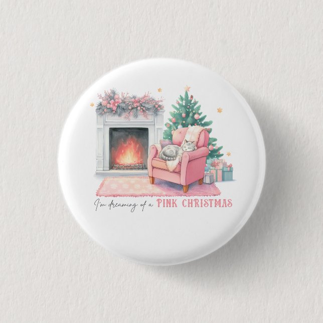 Chapa Redonda De 2,5 Cm I'm Dreaming of a Pink Christmas Button  (Anverso)