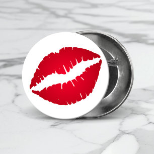 Chapa Redonda De 2,5 Cm Impresión de beso con lápiz labial rojo intenso