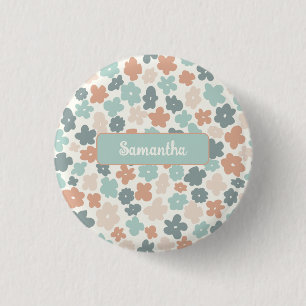 Chapa Redonda De 2,5 Cm Impresión de flores de Boho retro pastel