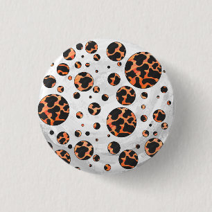 Chapa Redonda De 2,5 Cm Impresión de punto de polka negro y Naranja de vac