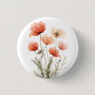 Chapa Redonda De 2,5 Cm Impresión floral de amapolas de coral en acuarela