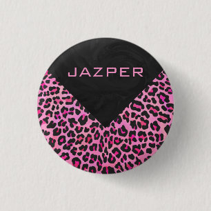 Chapa Redonda De 2,5 Cm Impresión monográfica de leopardo negro y rosa cal