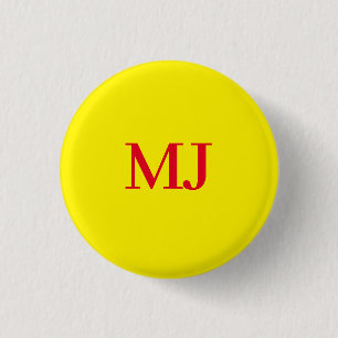 Chapa Redonda De 2,5 Cm Iniciales de monograma rojo amarillo simple y senc