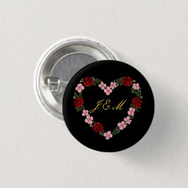 Chapa Redonda De 2,5 Cm Insigne noir avec un cœur rose et rouge