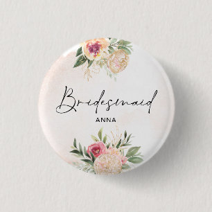 Chapa Redonda De 2,5 Cm Insignia de la Peony y la Bloom del Relieve metali