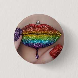 Chapa Redonda De 2,5 Cm Insígnia de Orgullo - Labial de Arcoíris Lesbiana