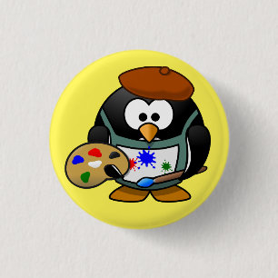 Chapa Redonda De 2,5 Cm insignia pingüino pintor