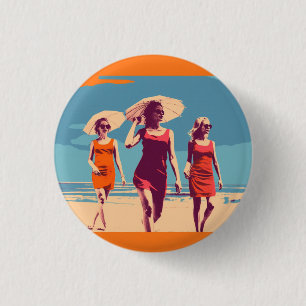 Chapa Redonda De 2,5 Cm Inspirado en vintage, escena de playa retro