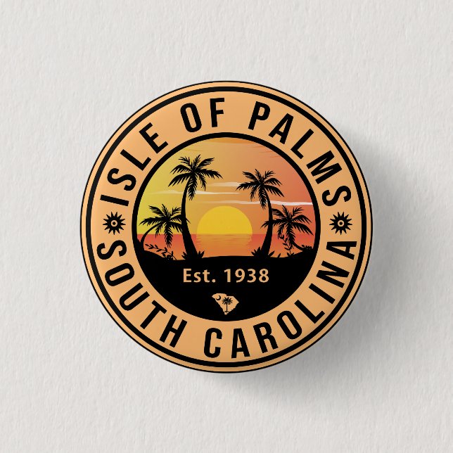 Chapa Redonda De 2,5 Cm Isle Palms Florida Retro Sunset Souvenir (Anverso)